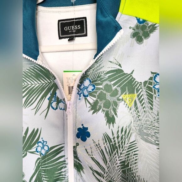 GUESS Mens  BLUE GREEN Full Zip Track Jacket Zip Pockets Size L. - Picture 2 of 4